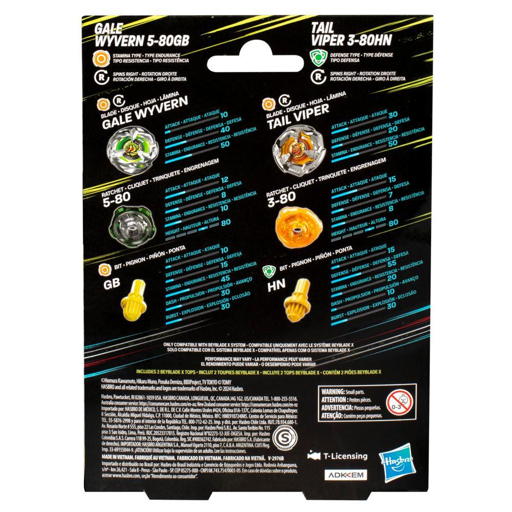 Beyblade X Gale Wyvern 5-80GB and Tail Viper 3-80HN Top Dual Pack Set - Image 3