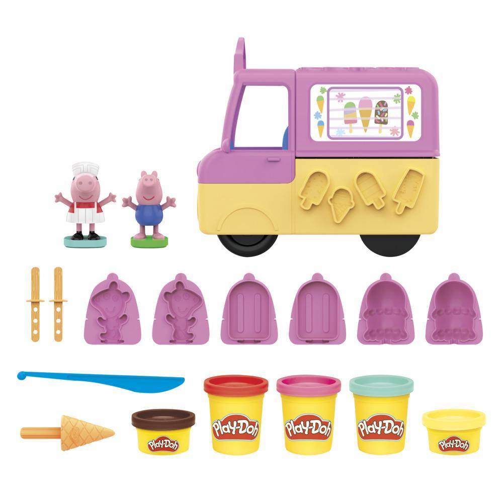 Play-Doh Peppas Ice Cream Playset with Ice Cream Truck Peppa and George Figures and 5 Cans