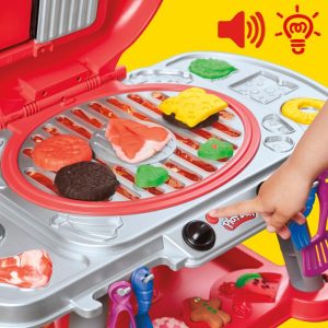 Play-Doh Sizzlin Grill Playset with Lights  Sounds 17 Accessories BBQ Toys for Boys  Girls 3 Play Food Arts  Crafts Red