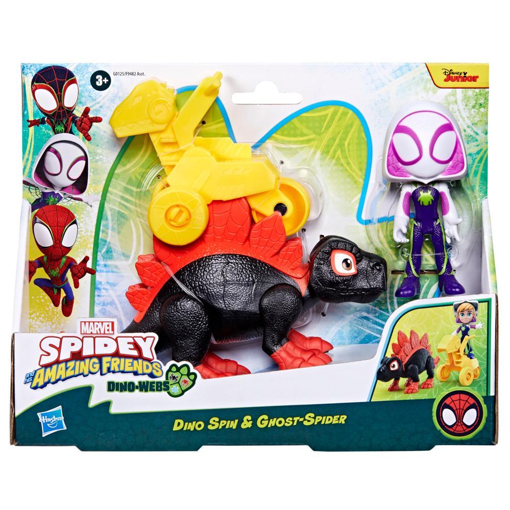 Marvel Spidey and His Amazing Friends Dino-Webs Dino Spin Ghost-Spider Action Figures Ages 3 - Image 2
